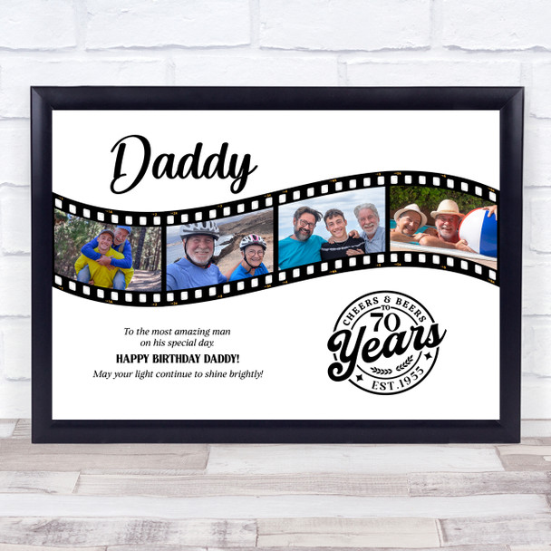 Photo Collage 70th Birthday Gift For Daddy 4-Photo Camera Film Print Or Canvas