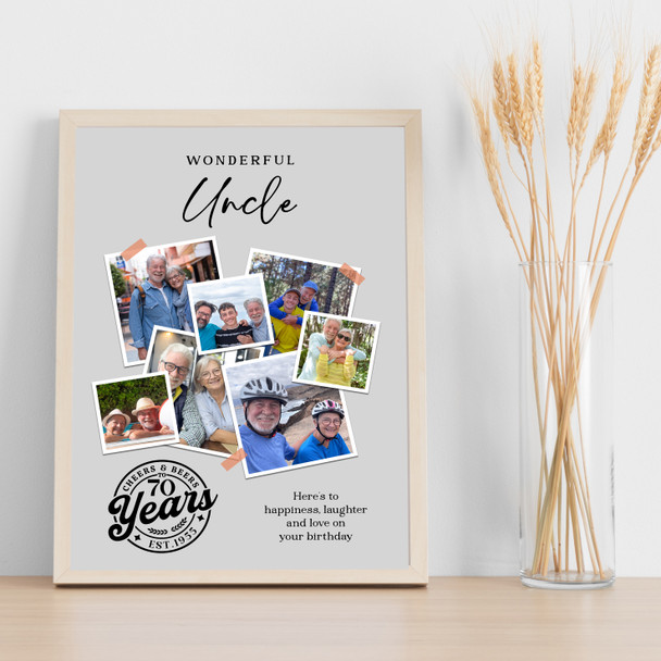 Photo Collage 70th Birthday Custom Gift For Uncle 7-Photo Grey Print Or Canvas