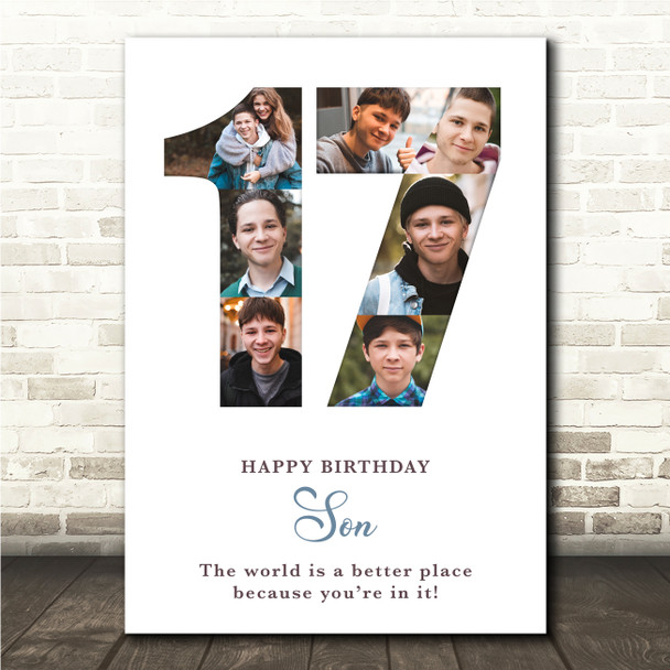 Photo Collage 7-Photo 17th Birthday Custom Gift For Boys White Print Or Canvas Photo Collage 7-Photo 17th Birthday Custom Gift For Boys White Print Or Canvas