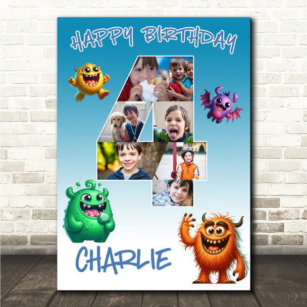 Photo Collage 7-Photo 4th Birthday Gift For Kids Boys Monsters Print Or Canvas