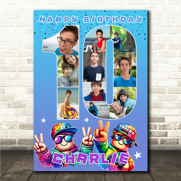 Photo Collage 10-Photo 10th Birthday Gift For Kids Boys Roblox Print Or Canvas