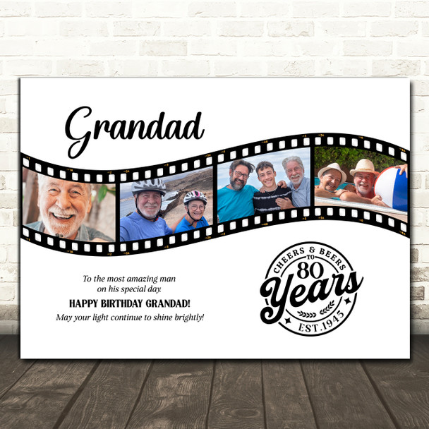 Photo Collage 80th Birthday Gift For Grandad 4-Photo Film Reel Print Or Canvas