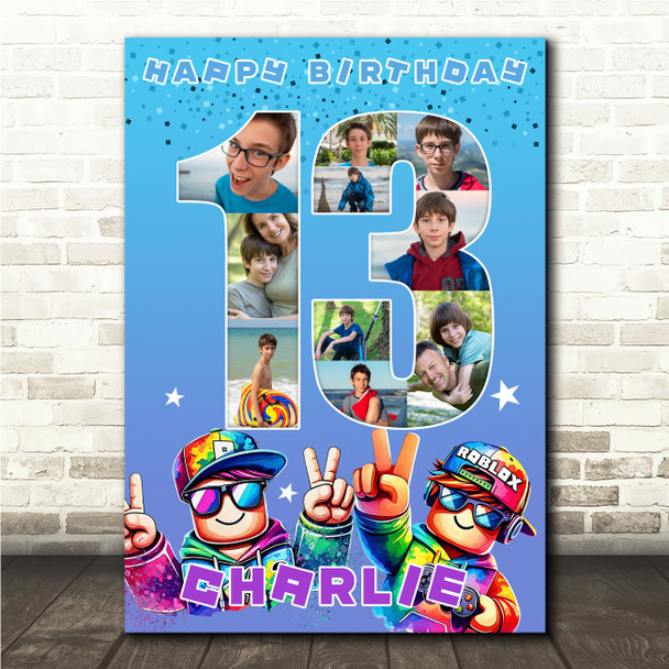 Photo Collage 10-Photo 13th Birthday Gift For Kids Boys Roblox Print Or Canvas