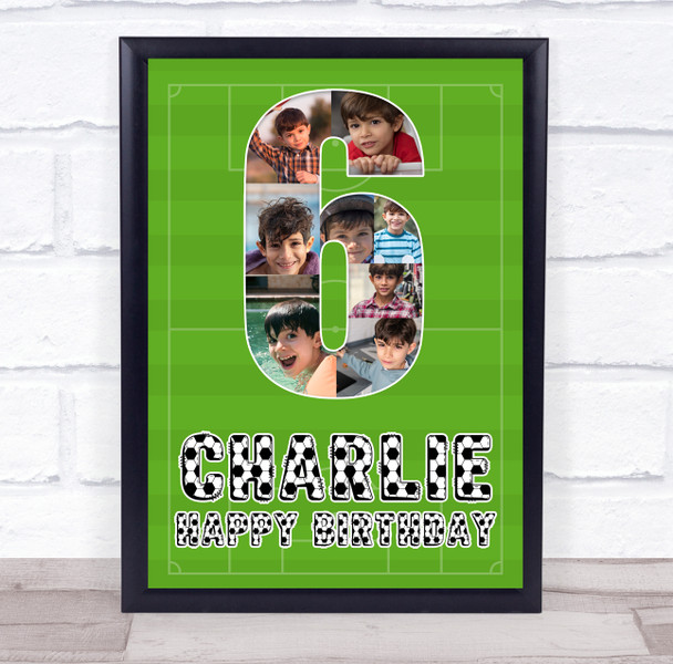 Photo Collage 8-Photo 6th Birthday Gift For Kids Boys Football Print Or Canvas