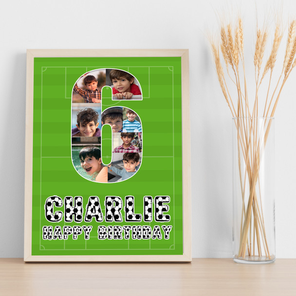Photo Collage 8-Photo 6th Birthday Gift For Kids Boys Football Print Or Canvas