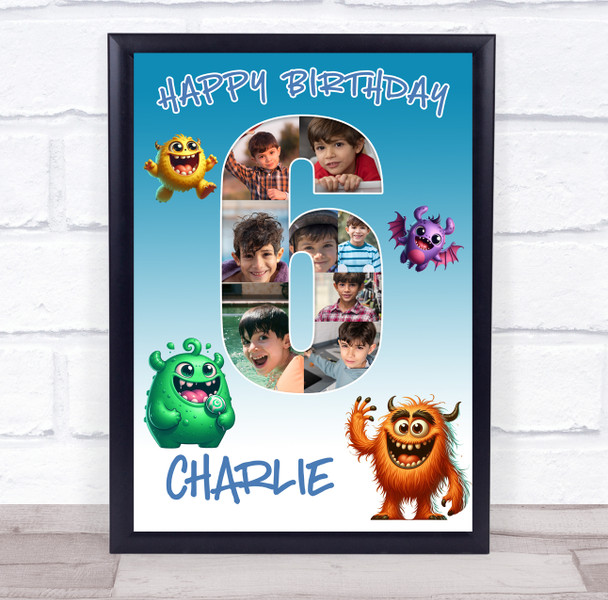 Photo Collage 8-Photo 6th Birthday Gift For Kids Boys Monsters Print Or Canvas