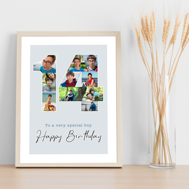 Photo Collage 10-Photo 14th Birthday Custom Gift For Boys Blue Print Or Canvas