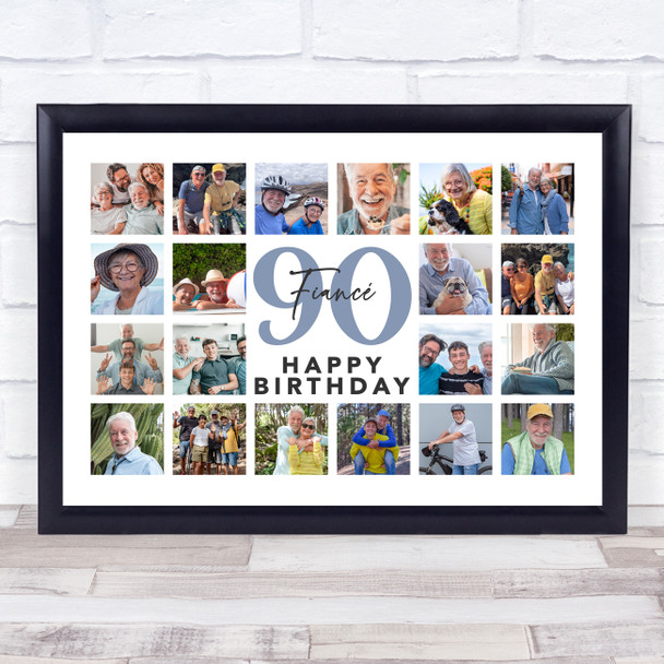 Photo Collage 90th Birthday Gift For Fiancé 20-Photo Landscape Print Or Canvas