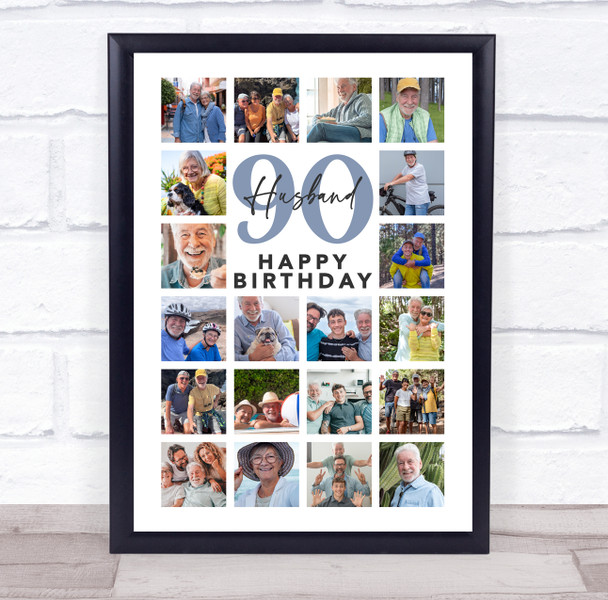 Photo Collage 90th Birthday Gift For Husband 20-Photo Portrait Print Or Canvas