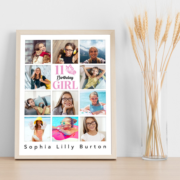 Photo Collage 11-Photo 11th Birthday Custom Gift For Kids Girl Print Or Canvas
