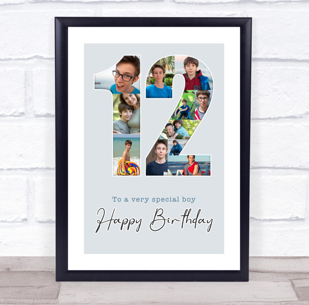 Photo Collage 11-Photo 12th Birthday Custom Gift For Boys Blue Print Or Canvas
