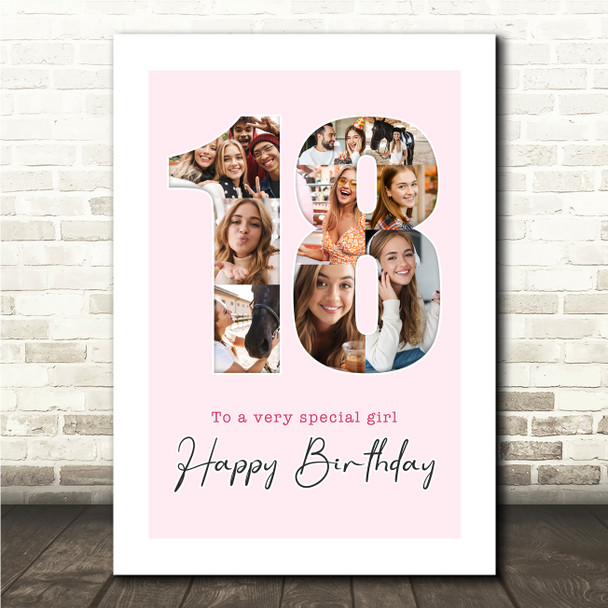 Photo Collage 9-Photo 18th Birthday Custom Gift For Girls Pink Print Or Canvas