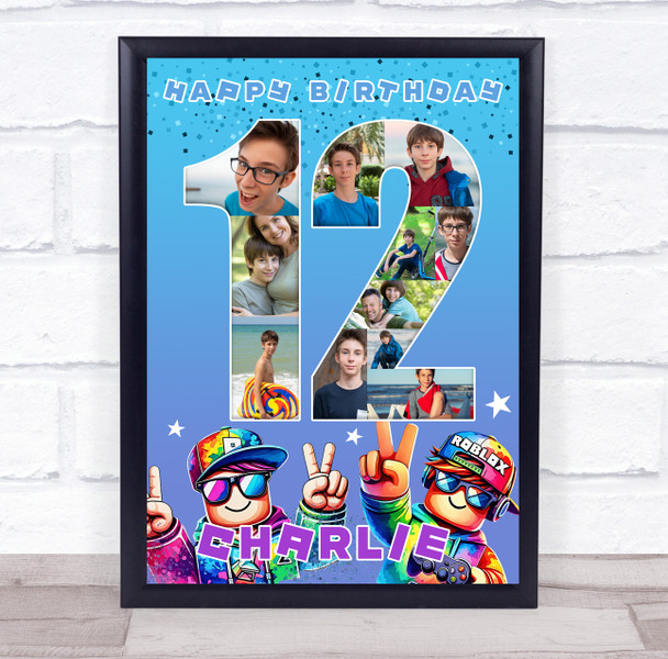 Photo Collage 11-Photo 12th Birthday Gift For Kids Boys Roblox Print Or Canvas