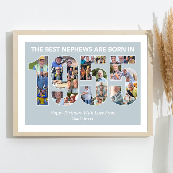 Photo Collage Blue Birthday Gift For Nephew 23-Photo Year 1955 Print Or Canvas