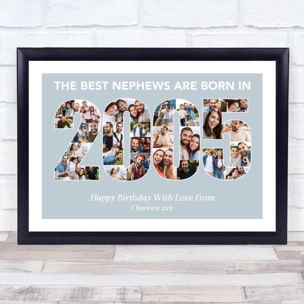 Photo Collage Blue Birthday Gift For Nephew 33-Photo Year 2005 Print Or Canvas