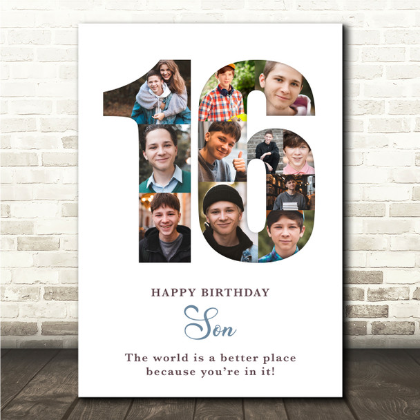 Photo Collage 11-Photo 16th Birthday Gift For Teens Boys White Print Or Canvas