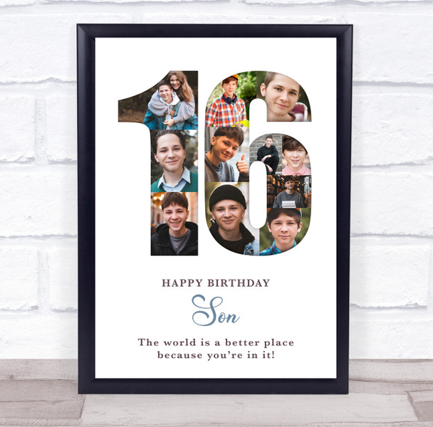 Photo Collage 11-Photo 16th Birthday Gift For Teens Boys White Print Or Canvas