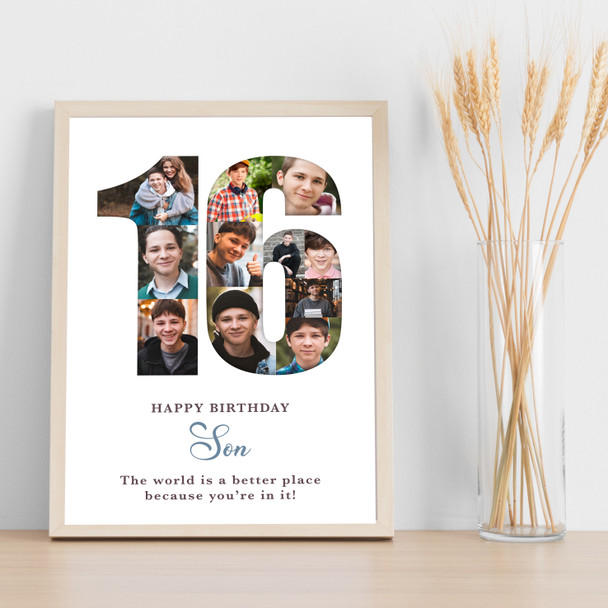 Photo Collage 11-Photo 16th Birthday Gift For Teens Boys White Print Or Canvas
