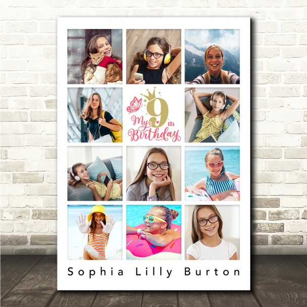 Photo Collage 11-Photo 9th Birthday Custom Gift For Kids Girls Print Or Canvas