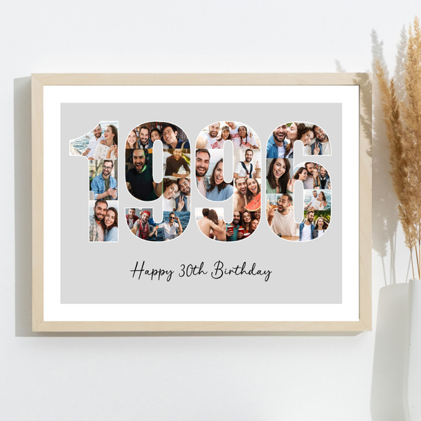 Photo Collage Grey Birthday Gift For Anyone 23-Photo Year 1996 Print Or Canvas