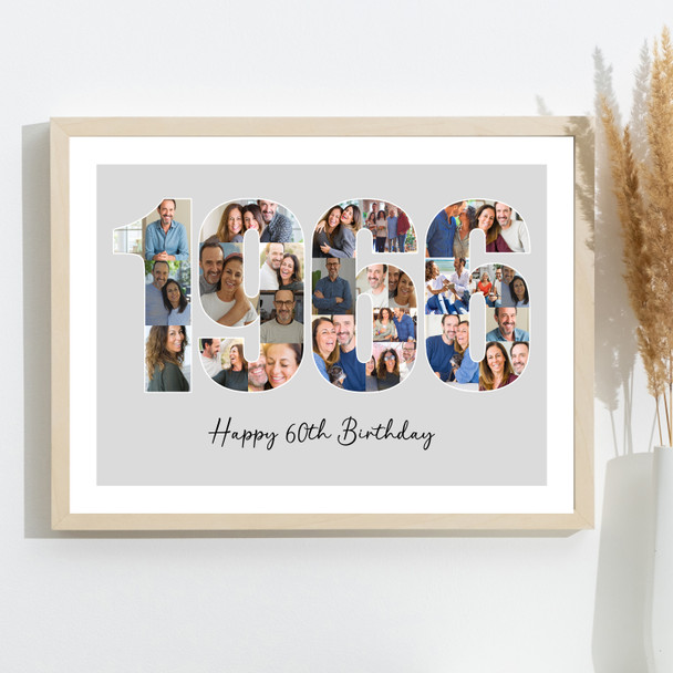 Photo Collage Grey Birthday Gift For Anyone 25-Photo Year 1966 Print Or Canvas