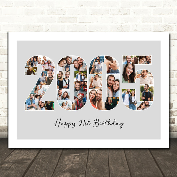 Photo Collage Grey Birthday Gift For Anyone 33-Photo Year 2005 Print Or Canvas