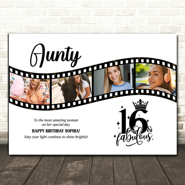 Photo Collage 16th Birthday Gift For Aunty 4-Photo Camera Film Print Or Canvas