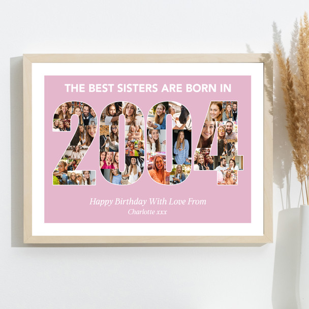 Photo Collage Pink Birthday Gift For Sister 35-Photo Year 2004 Print Or Canvas