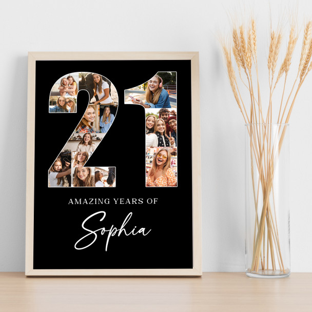 Photo Collage 21st Birthday Gift For Her 13-Photo Age 21 Black Print Or Canvas