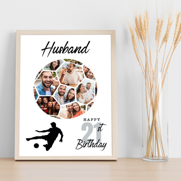 Photo Collage 21st Birthday Gift For Husband 14-Photo Football Print Or Canvas