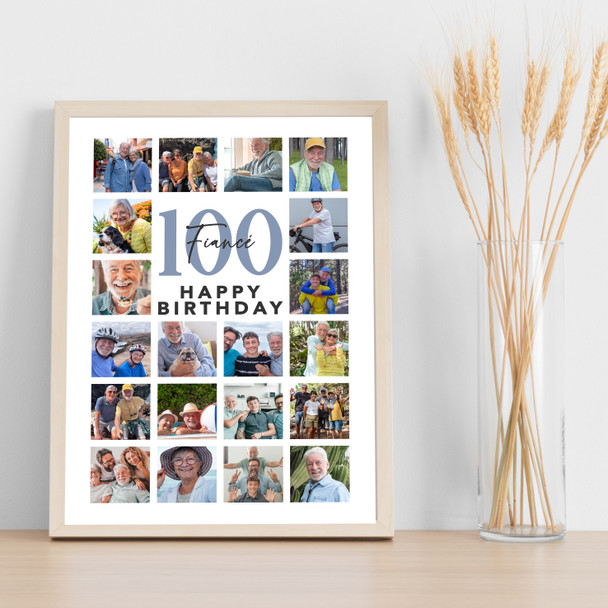 Photo Collage 100th Birthday Gift For Fiancé 20-Photo Portrait Print Or Canvas