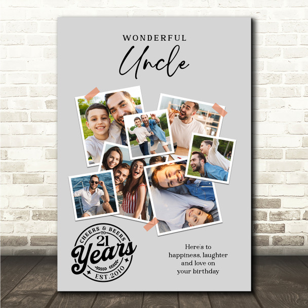 Photo Collage 21st Birthday Custom Gift For Uncle 7-Photo Grey Print Or Canvas
