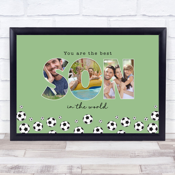 Photo Collage Green Football 3-Photo Any Occasion Gift For Son Print Or Canvas