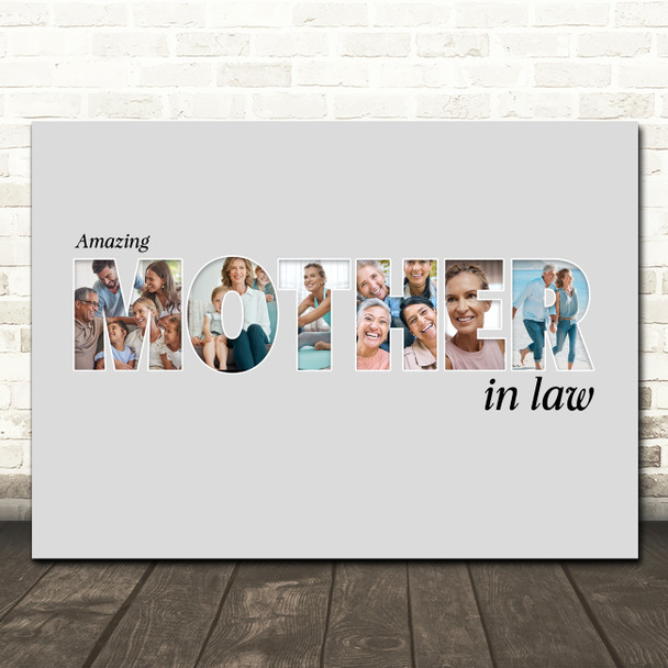 Photo Collage Grey 6-Photo Gift For Mother-In-Law Any Occasion Print Or Canvas