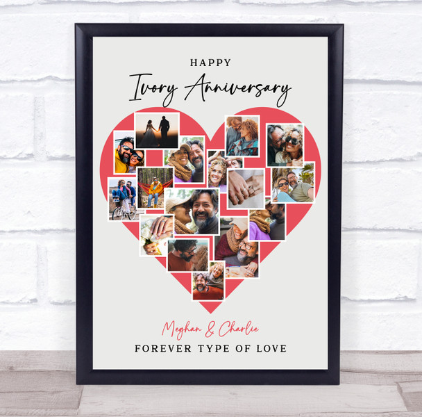 Photo Collage Ivory 14th Wedding Anniversary Gift 16-Photo Red Print Or Canvas