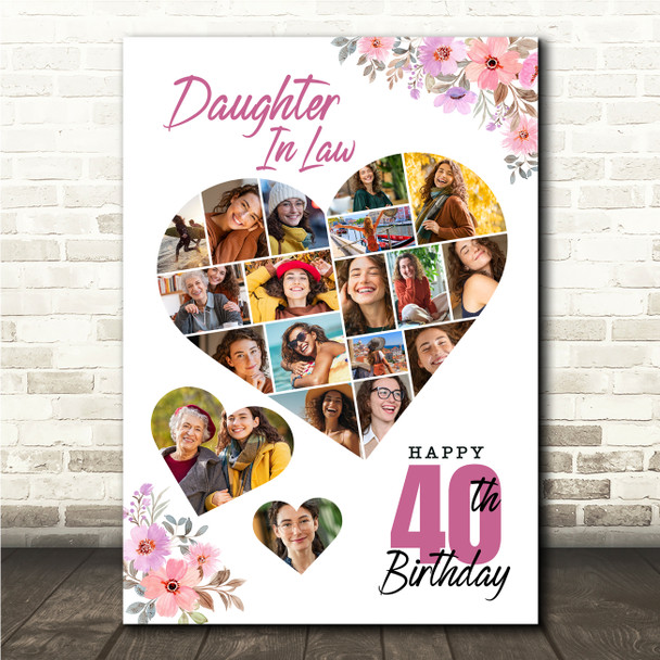 Photo Collage 40th Birthday Gift For Daughter-In-Law 19-Photo Print Canvas
