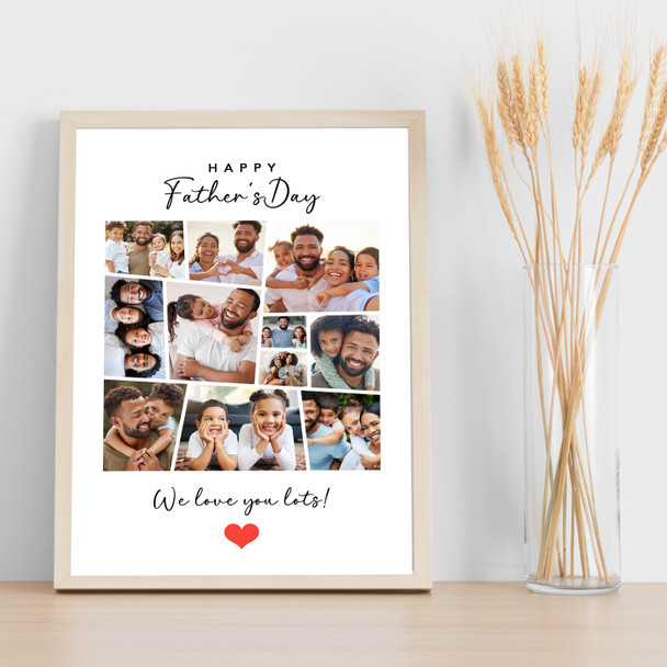 Photo Collage Custom Gift For Father's Day 11-Photo Red Heart Print Or Canvas