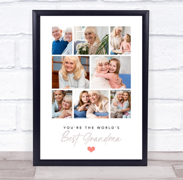 Photo Collage Gift For Grandma Mother's Day 8-Photo Red Heart Print Or Canvas