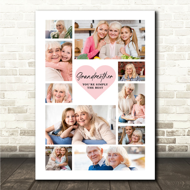 Photo Collage Gift For Grandmother Mother's Day 10-Photo Pink Print Or Canvas
