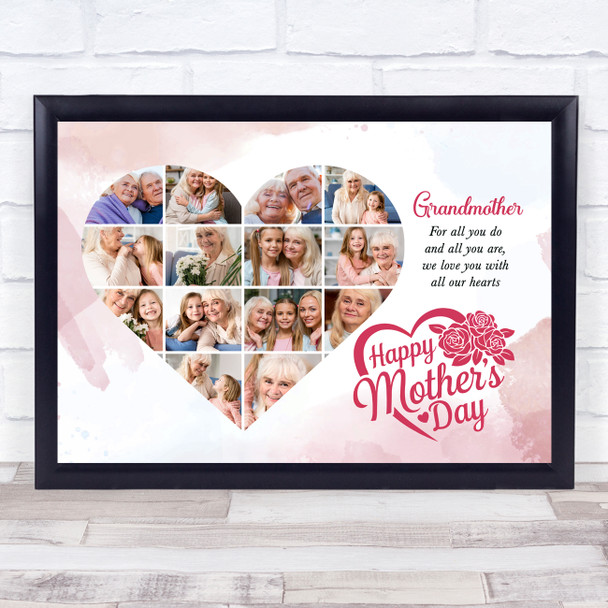 Photo Collage Gift For Grandmother Mother's Day 14-Photo Pink Print Or Canvas