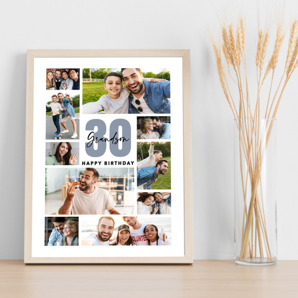 Photo Collage 30th Birthday Custom Gift For Grandson 10-Photo Print Or Canvas