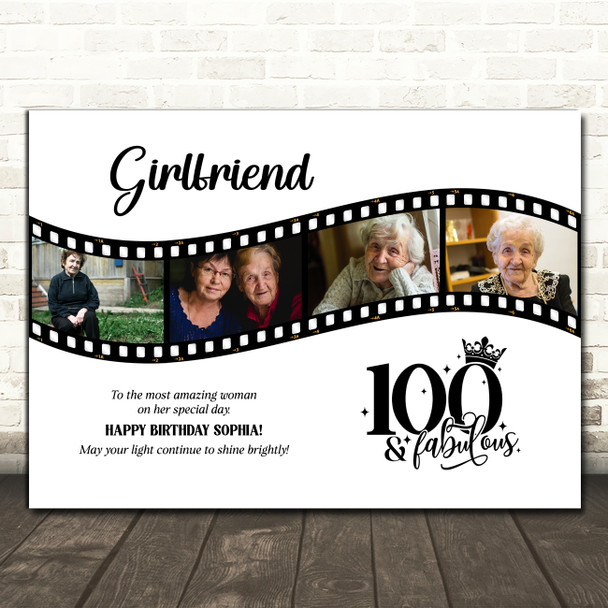 Photo Collage 100th Birthday Gift For Girlfriend 4-Photo Film Print Or Canvas