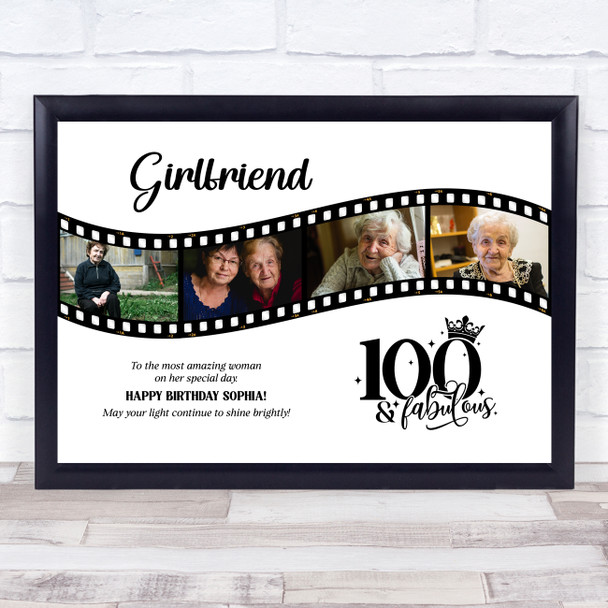 Photo Collage 100th Birthday Gift For Girlfriend 4-Photo Film Print Or Canvas