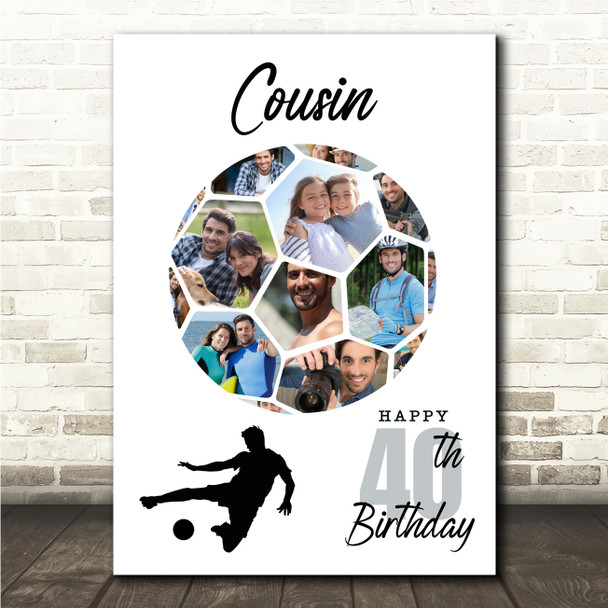 Photo Collage 40th Birthday Gift For Cousin 14-Photo Football Print Or Canvas