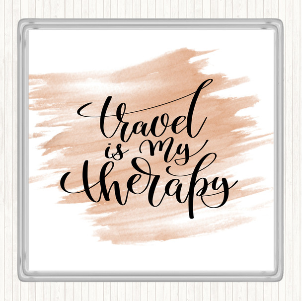 Watercolour Travel Is My Therapy Quote Coaster
