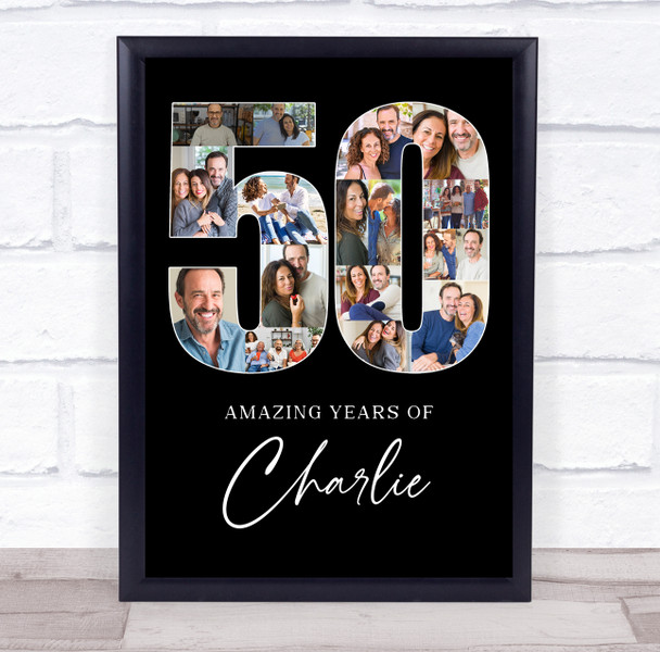 Photo Collage Print Canvas 50th Birthday 17-Photo Birthday Gift For Him 50 Black