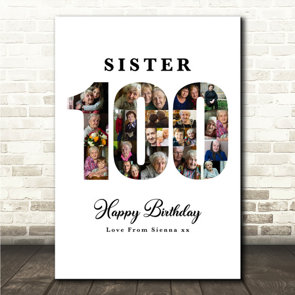 Photo Collage 100th Birthday Gift For Her Gift For Her 23-Photo White 100 Print