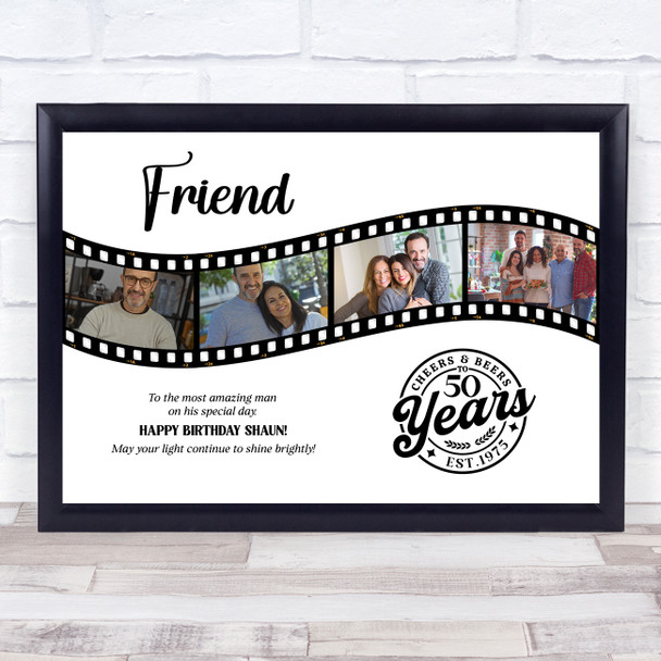Photo Collage Print Or Canvas 50th Birthday Gift For Friend 4-Photo Camera Film