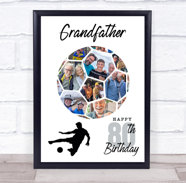 Photo Collage Print Canvas 80th Birthday Gift For Grandfather 14-Photo Football