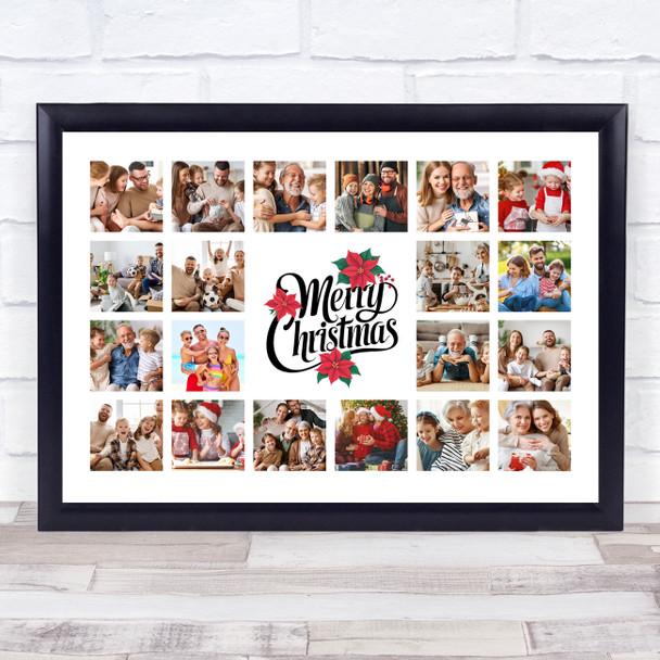 Photo Collage Print Or Canvas Christmas Gift For Anyone 20-Photo Red Poinsettia